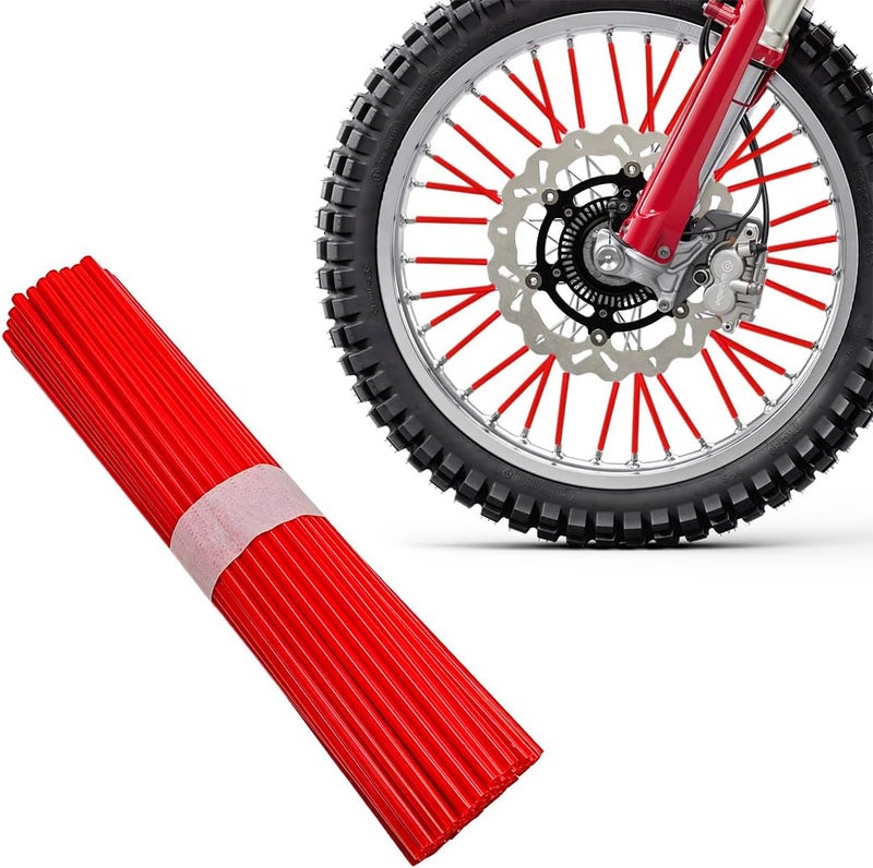 FSTURIOS 72PCS Dirt Bike Spoke Covers, Motorcycle Spoke Skins Wheel Wraps Pipe for 8"-21" Rims, Dustproof Wheelchair Rim Decoration Protector Pipe Trim for Bicycle Dirt Pit Bike (Red) - Image 1